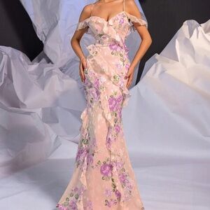 Elegant Floral Off-Shoulder Prom Dress